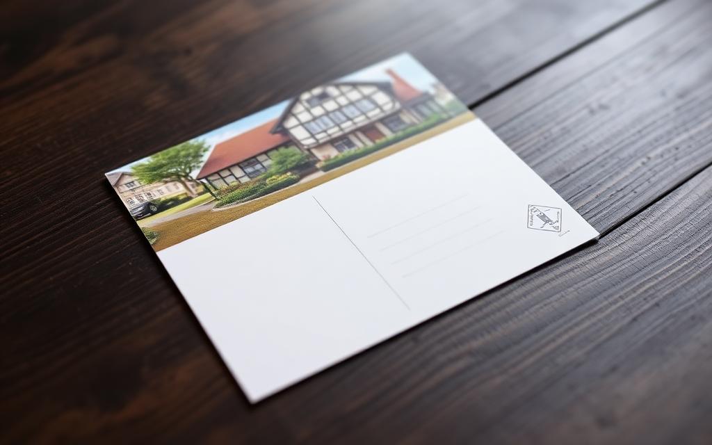 Postkarte mit Immobilienfoto und Adressfeld