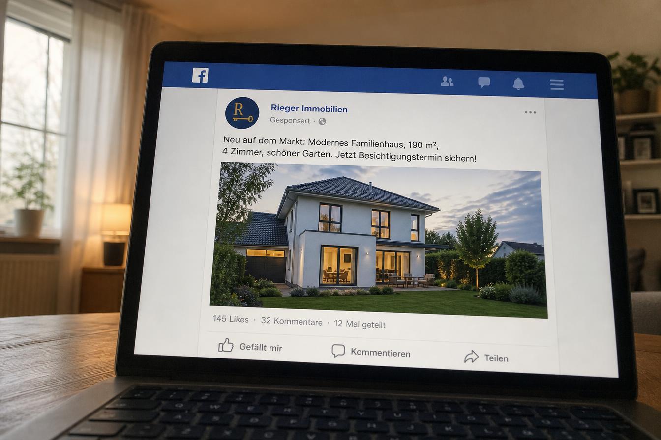 Facebook-Beitrag mit Immobilienanzeige auf dem Smartphone